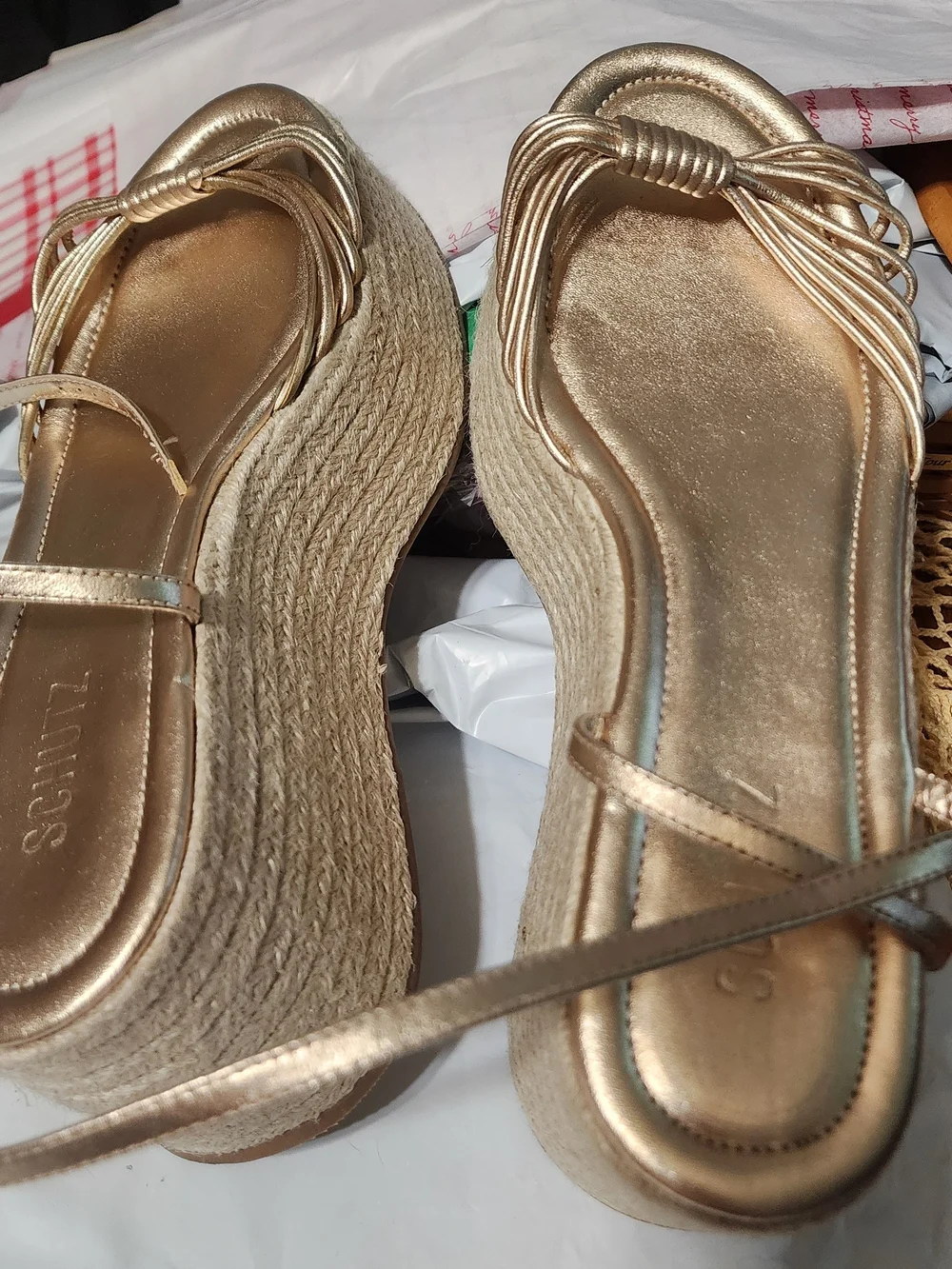 Schutz Gold Wedge Espadrille Sandals - Metallic Gold Sz 9.5 New